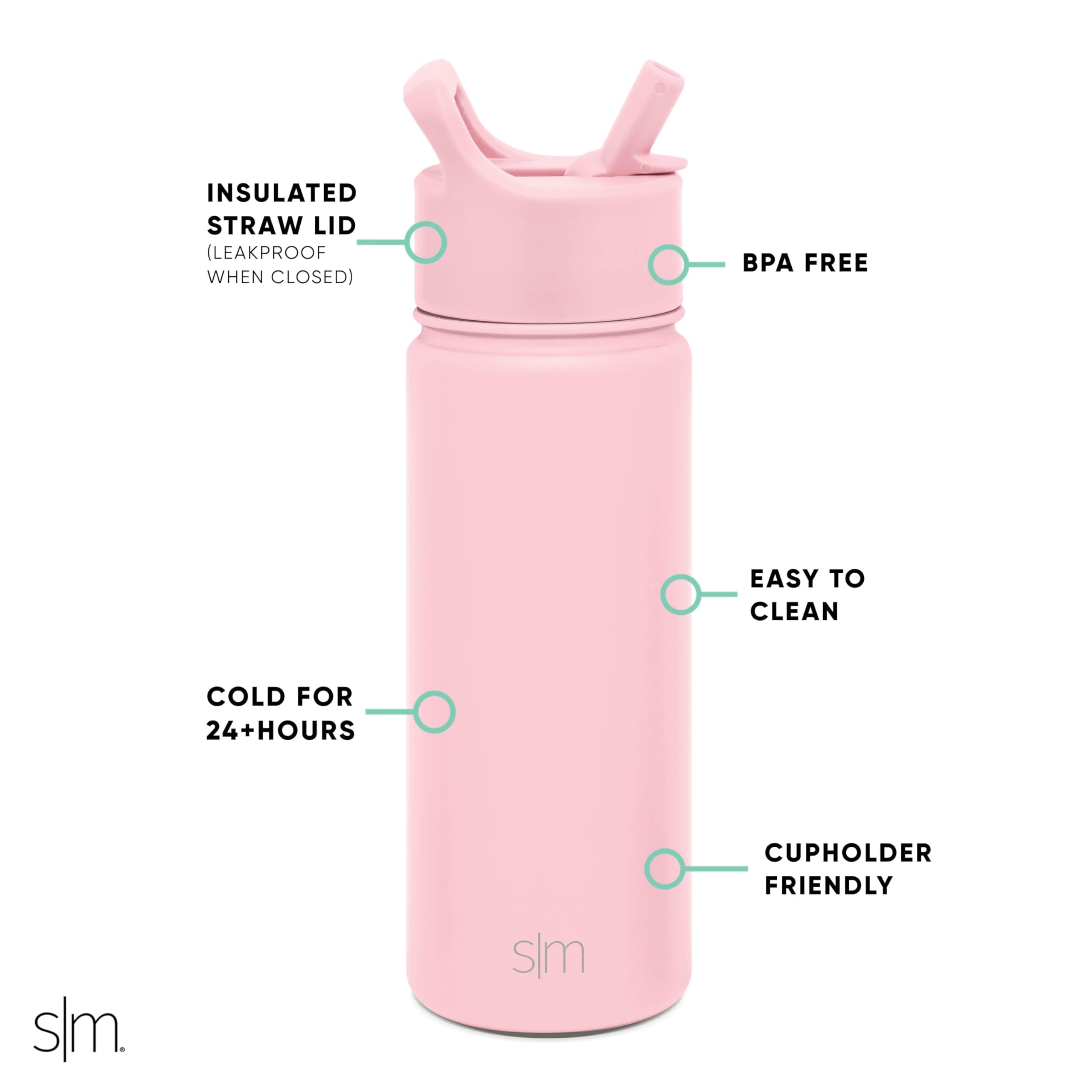 Simple Modern Kids Water Bottle with Straw Lid Vacuum Insulated Stainless Steel Metal Thermos Bottles | Reusable Leak Proof BPA-Free Flask for School | Summit Collection | 18oz, Blush -Blush M687H