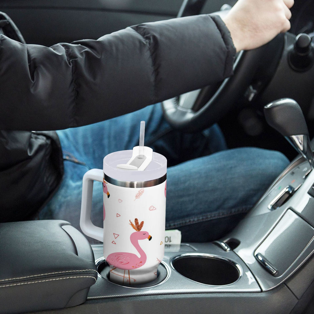 40 oz Insulated Stainless Steel Tumbler Double Wall Stainless Steel Tumbler with 2-Way Drinking Cute Pink Flamingo Pattern M515A