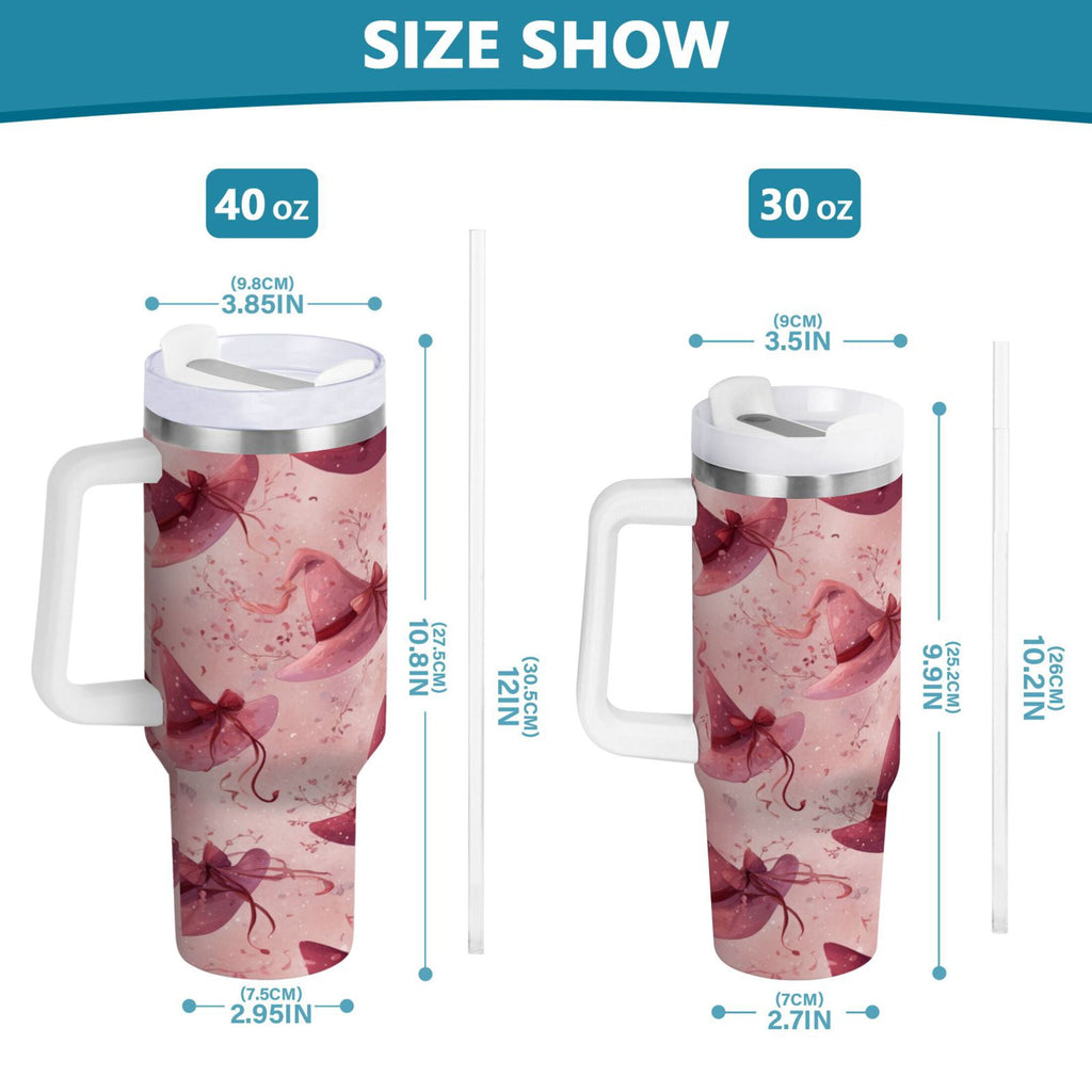 30 oz Insulated Stainless Steel Tumbler Double Wall Stainless Steel Tumbler with 2-Way Drinking Hats with Delicate Bows M679V