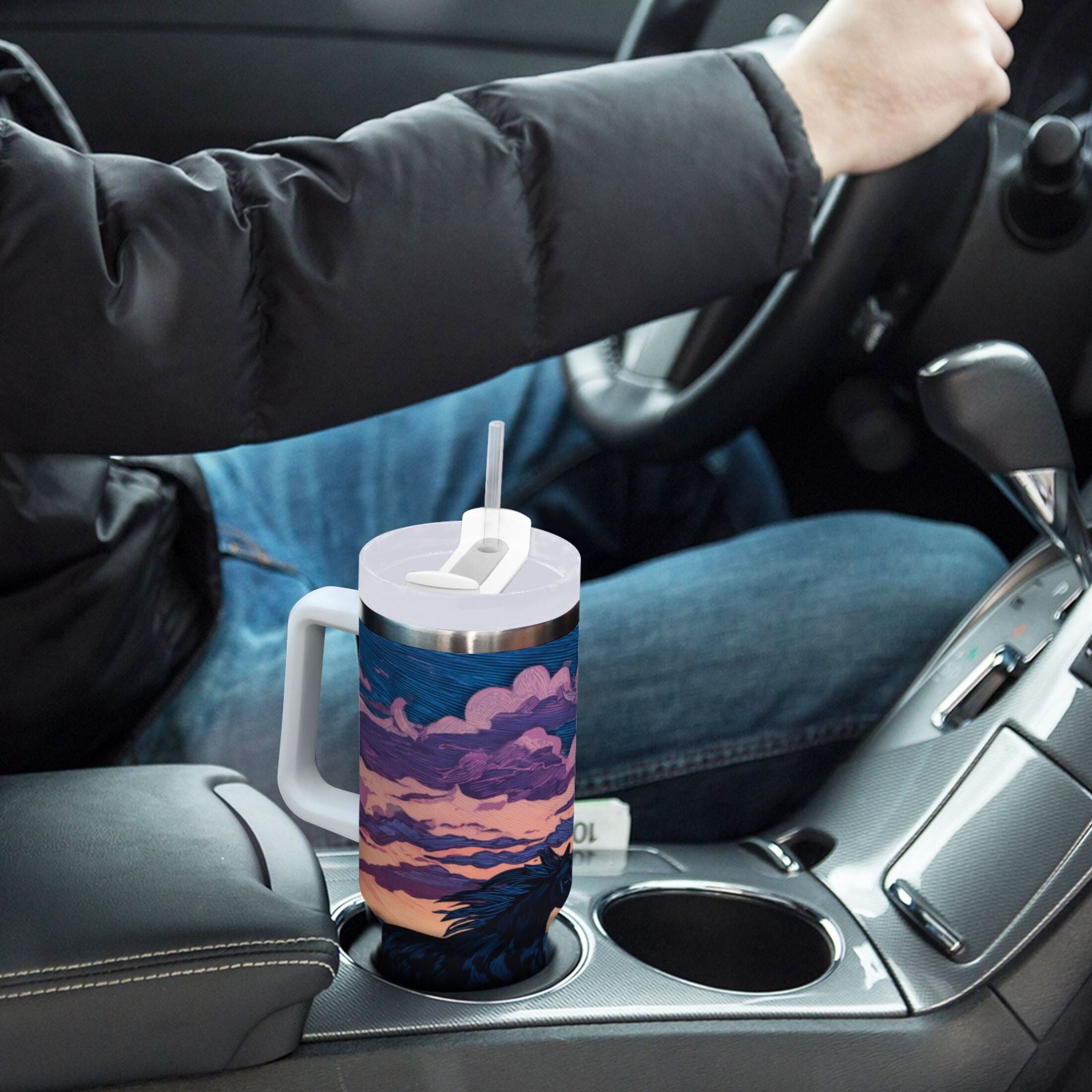 40 oz Insulated Stainless Steel Tumbler Double Wall Stainless Steel Tumbler with 2-Way Drinking Wild Horses Running M506K