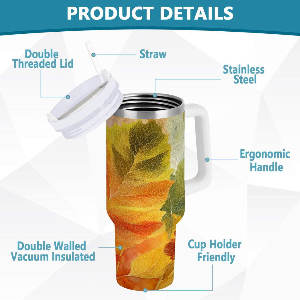 30 oz Insulated Stainless Steel Tumbler Double Wall Stainless Steel Tumbler with 2-Way Drinking Various Shades Autumn Leaves M590N