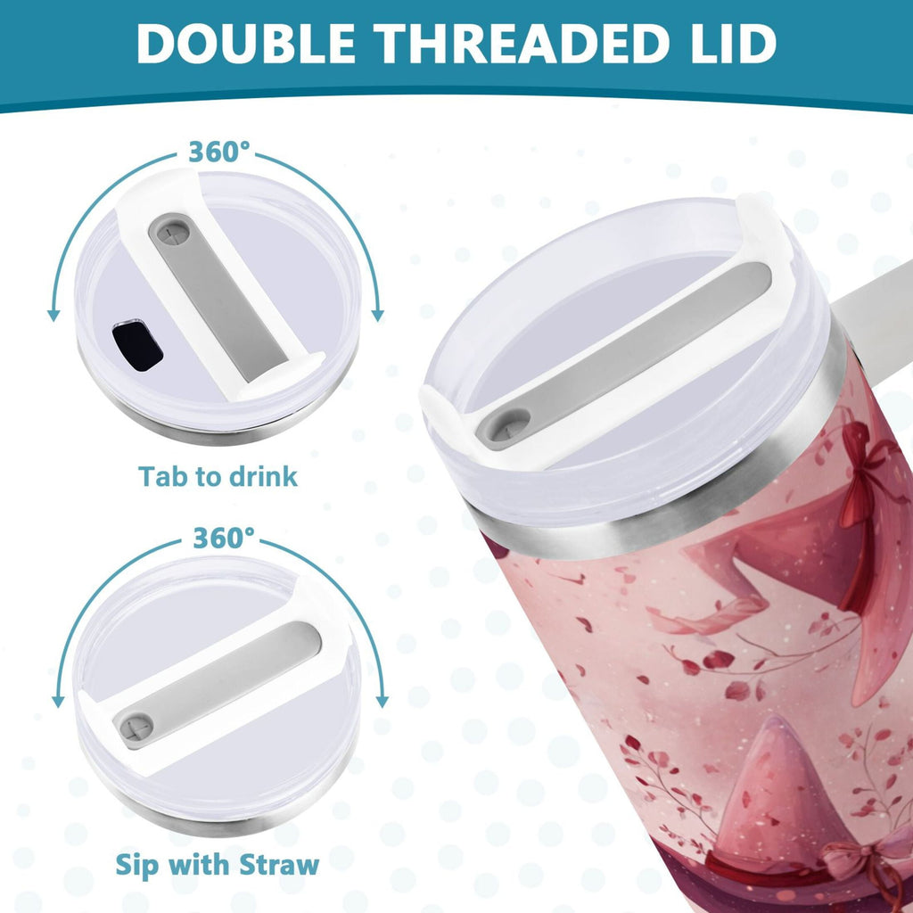 30 oz Insulated Stainless Steel Tumbler Double Wall Stainless Steel Tumbler with 2-Way Drinking Hats with Delicate Bows M679V