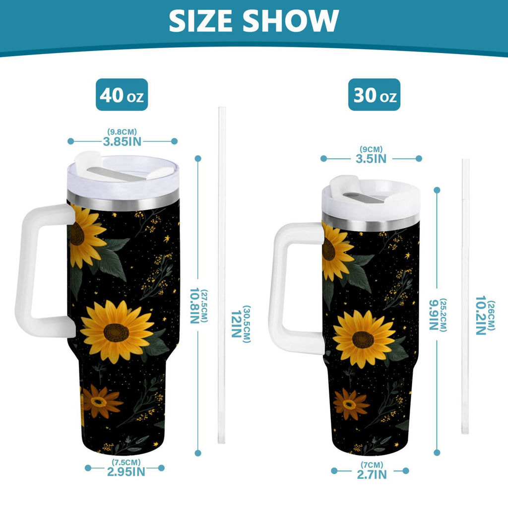 30 oz Insulated Stainless Steel Tumbler Double Wall Stainless Steel Tumbler with 2-Way Drinking Yellow Sunflower Pattern M532S