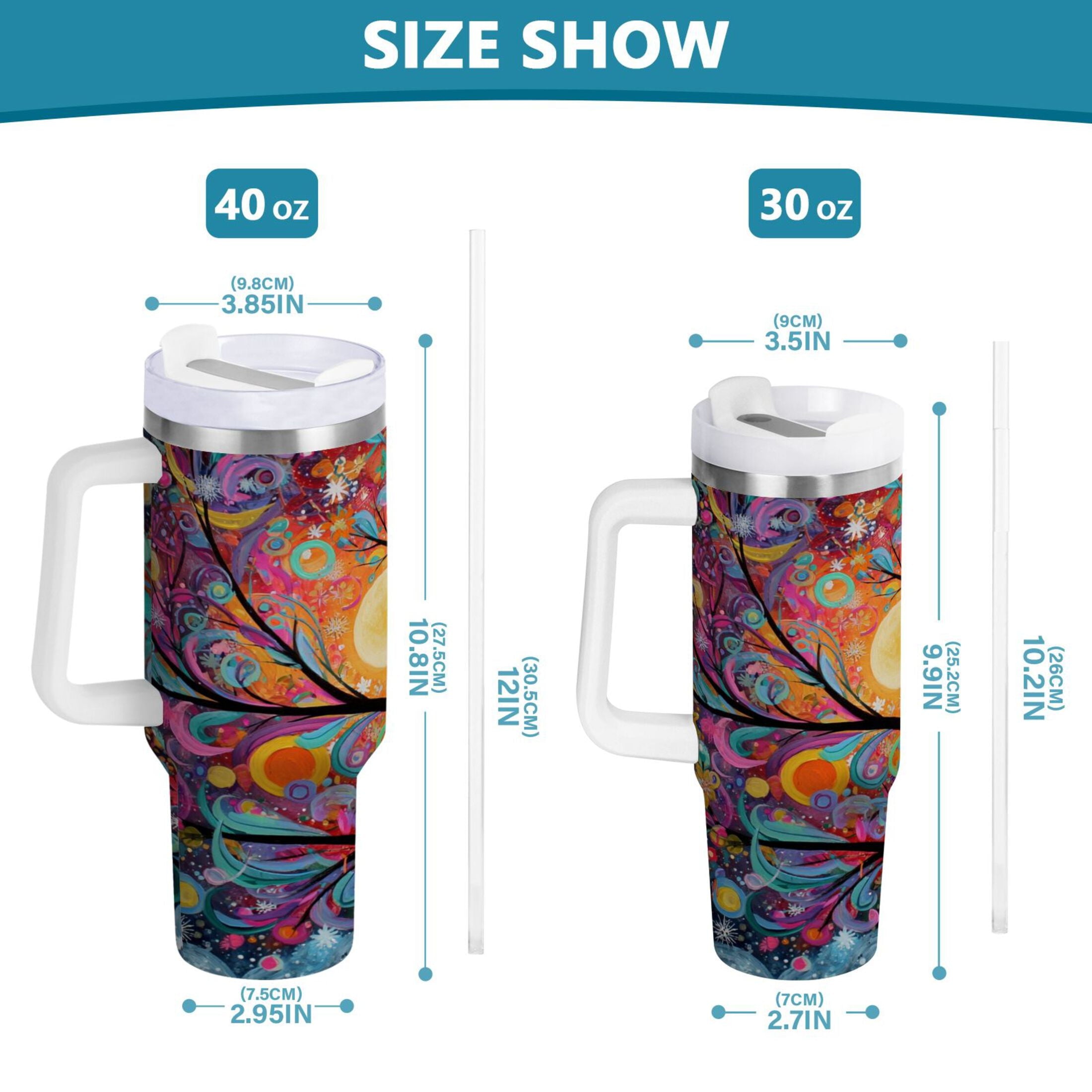 30 oz Insulated Stainless Steel Tumbler Double Wall Stainless Steel Tumbler with 2-Way Drinking Beautiful Abstract Tree Painting M654J
