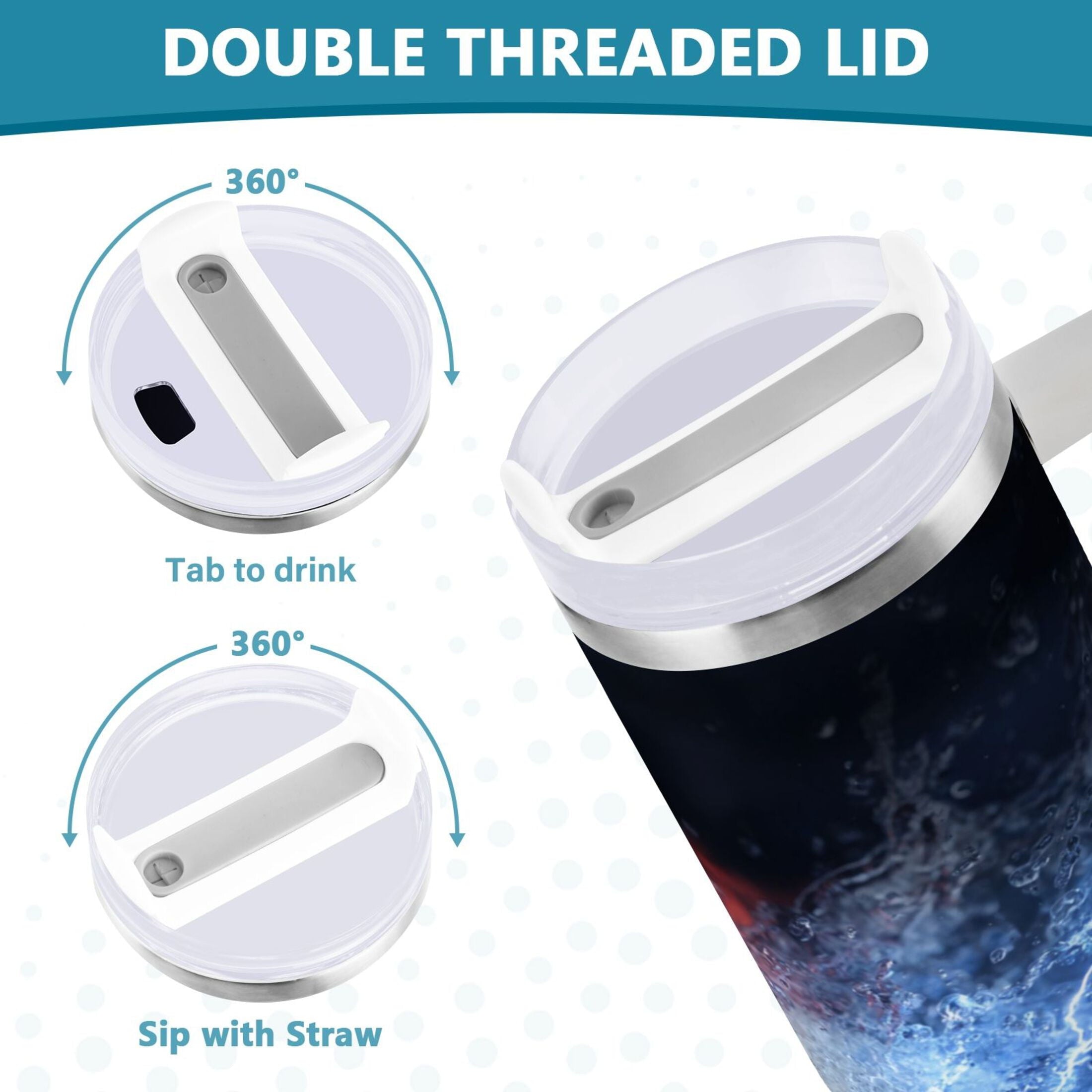 40 oz Insulated Stainless Steel Tumbler Double Wall Stainless Steel Tumbler with 2-Way Drinking Baseball with Water and Fire M680Y