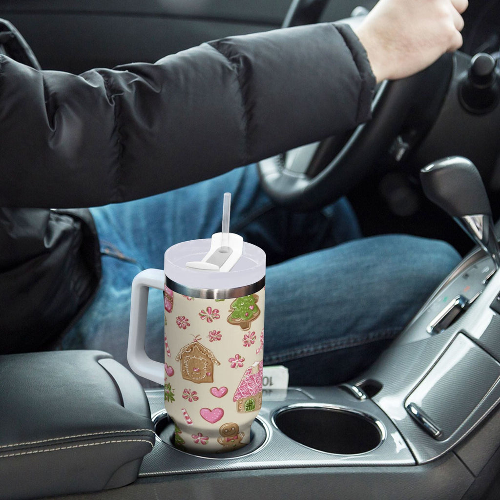 40 oz Insulated Stainless Steel Tumbler Double Wall Stainless Steel Tumbler with 2-Way Drinking Pink Cute Christmas Pattern M564U
