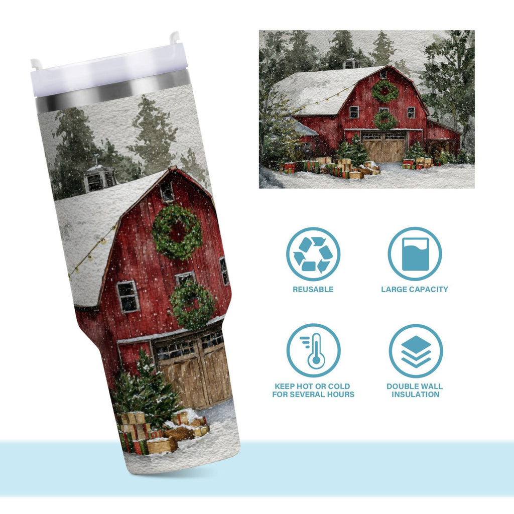 30 oz Insulated Stainless Steel Tumbler Double Wall Stainless Steel Tumbler with 2-Way Drinking Old Red Barn M592E