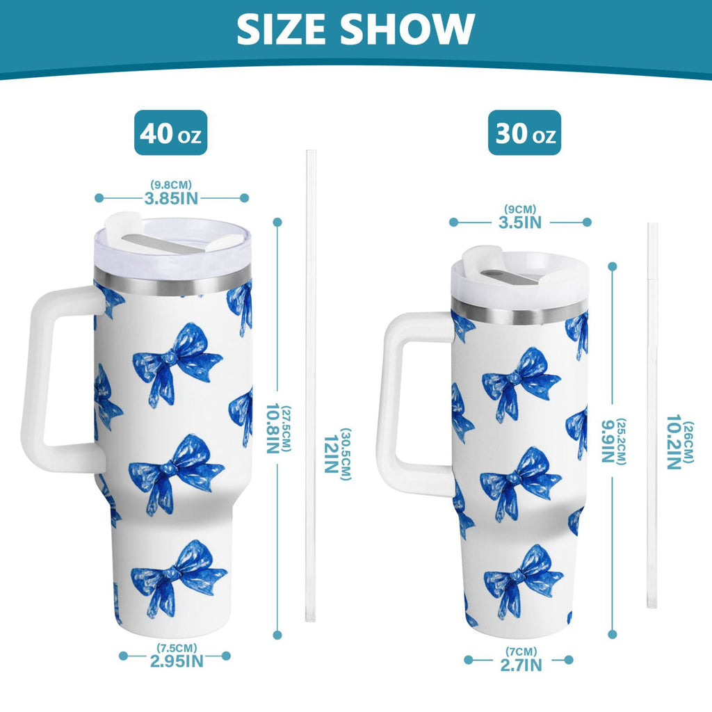 30 oz Insulated Stainless Steel Tumbler Double Wall Stainless Steel Tumbler with 2-Way Drinking Blue Bows Pattern M620T
