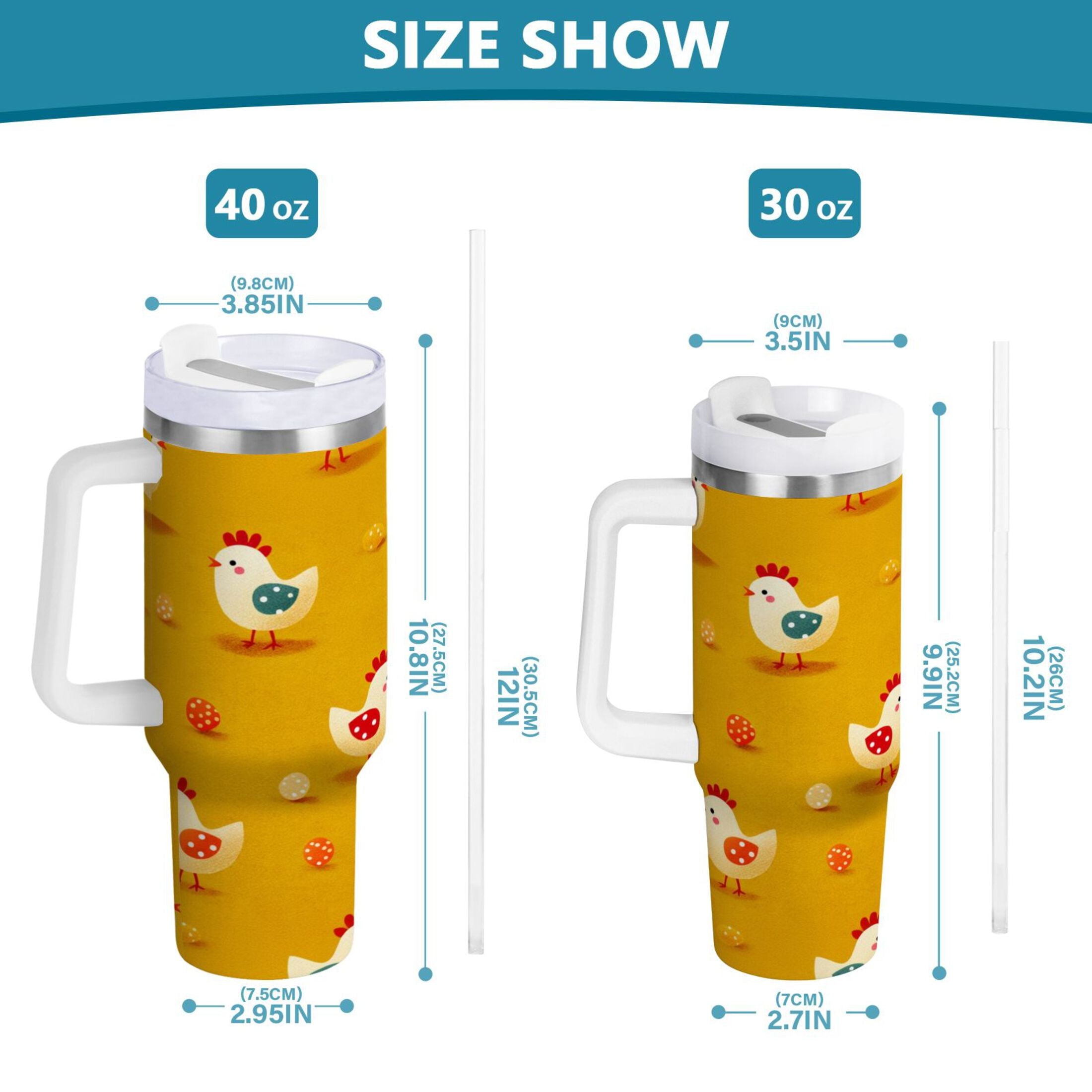 30 oz Insulated Stainless Steel Tumbler Double Wall Stainless Steel Tumbler with 2-Way Drinking Cartoon Chickens Pattern M551U
