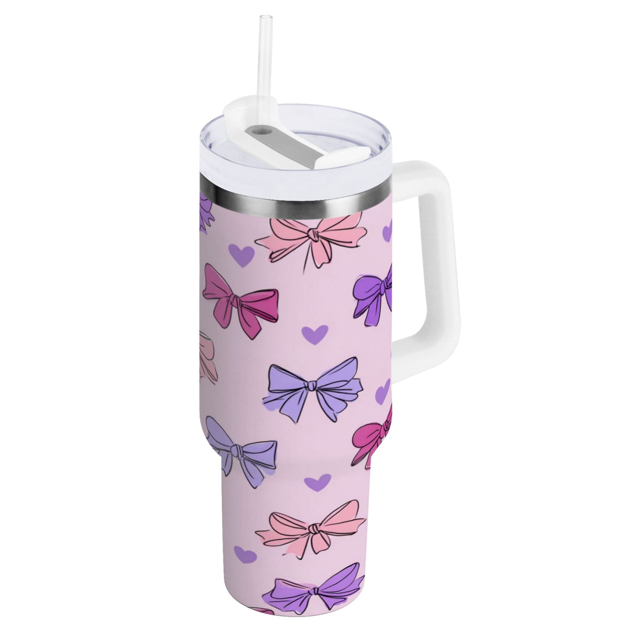 30 oz Insulated Stainless Steel Tumbler Double Wall Stainless Steel Tumbler with 2-Way Drinking Bows and Heart Pattern M422W