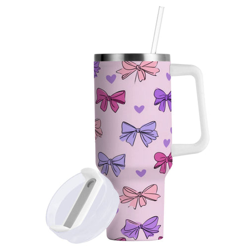 30 oz Insulated Stainless Steel Tumbler Double Wall Stainless Steel Tumbler with 2-Way Drinking Bows and Heart Pattern M422W
