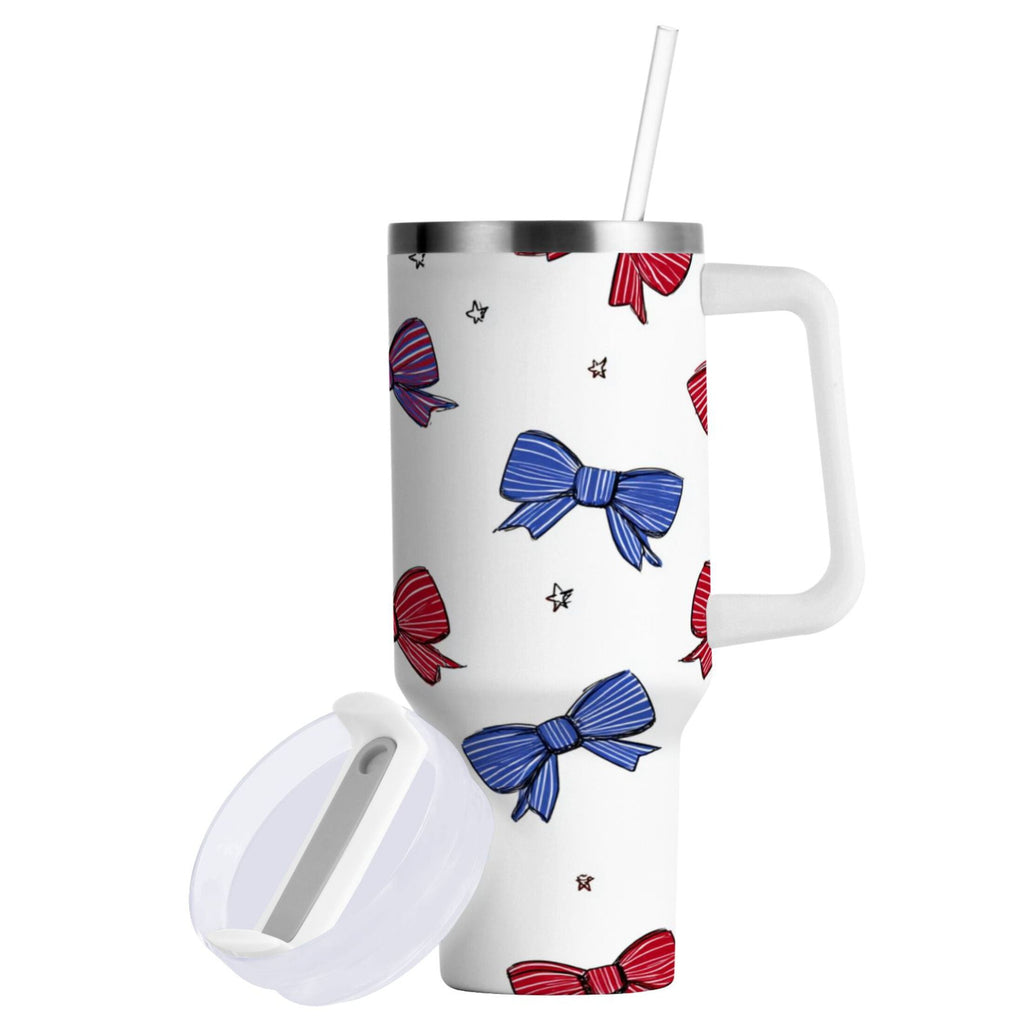 30 oz Insulated Stainless Steel Tumbler Double Wall Stainless Steel Tumbler with 2-Way Drinking Red and Blue Stripe Bows M656U