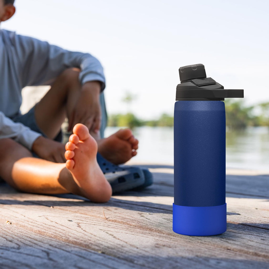 Linkidea 2 Pack Water Bottle Boot Compatible with CamelBak Eddy+20oz/25oz, Chute Mag 20oz/25oz, Carry Cap, Silicone Anti-Slip Bottle Bottom Bumper Protector (Navy Blue) M388Q