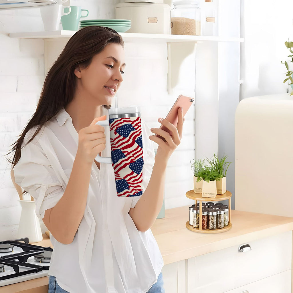 40 oz Insulated Stainless Steel Tumbler Double Wall Stainless Steel Tumbler with 2-Way Drinking Flags Abstract Design M607B