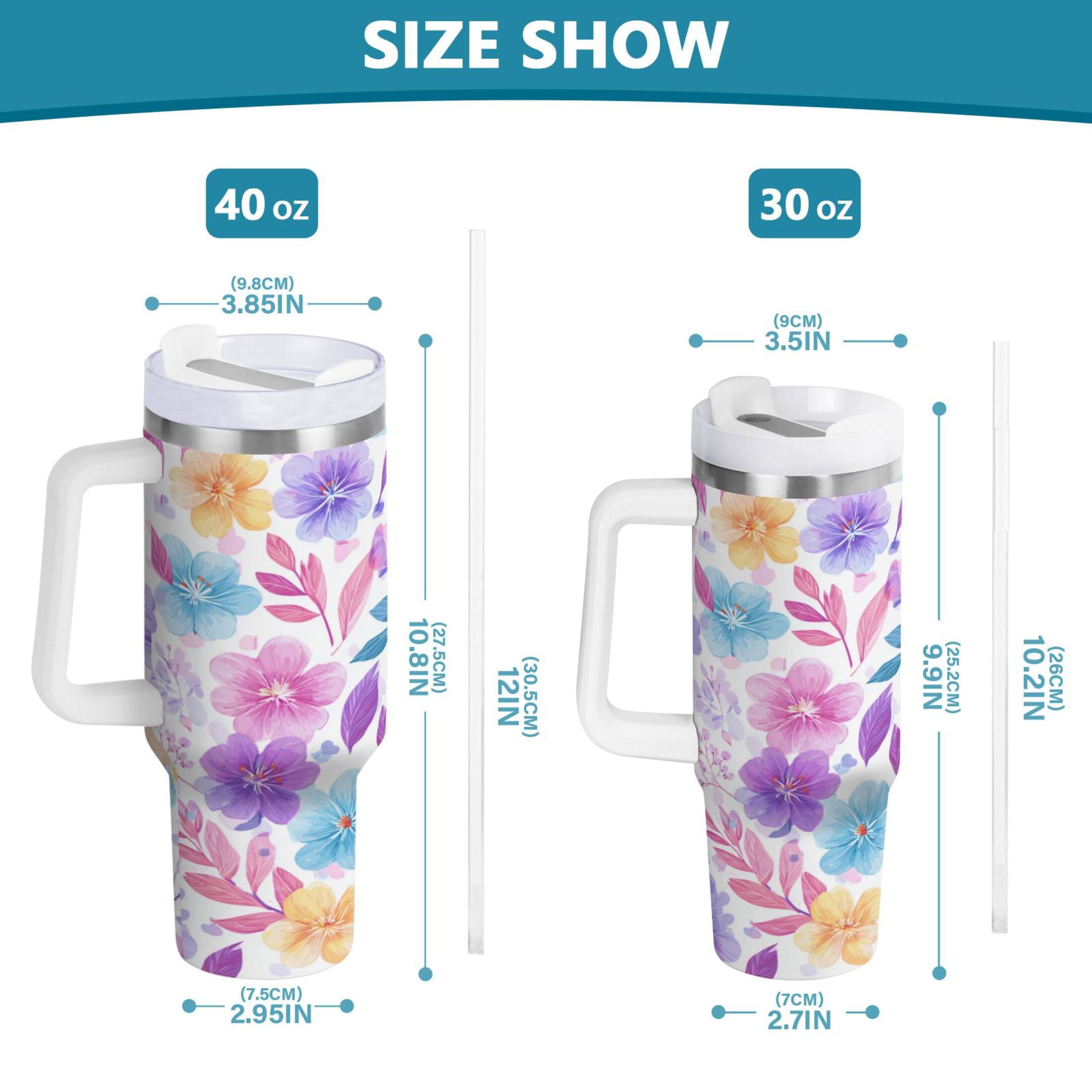 30 oz Insulated Stainless Steel Tumbler Double Wall Stainless Steel Tumbler with 2-Way Drinking Pink and Purple Flowers M424F