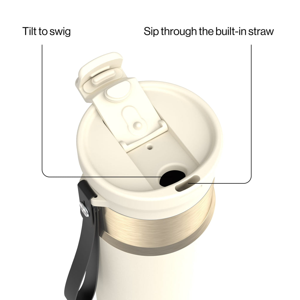 Contigo DualSip Leakproof Stainless Steel Reusable Water Bottle Tumbler with Carrying Strap, Cream/Champagne, 24 oz M11T