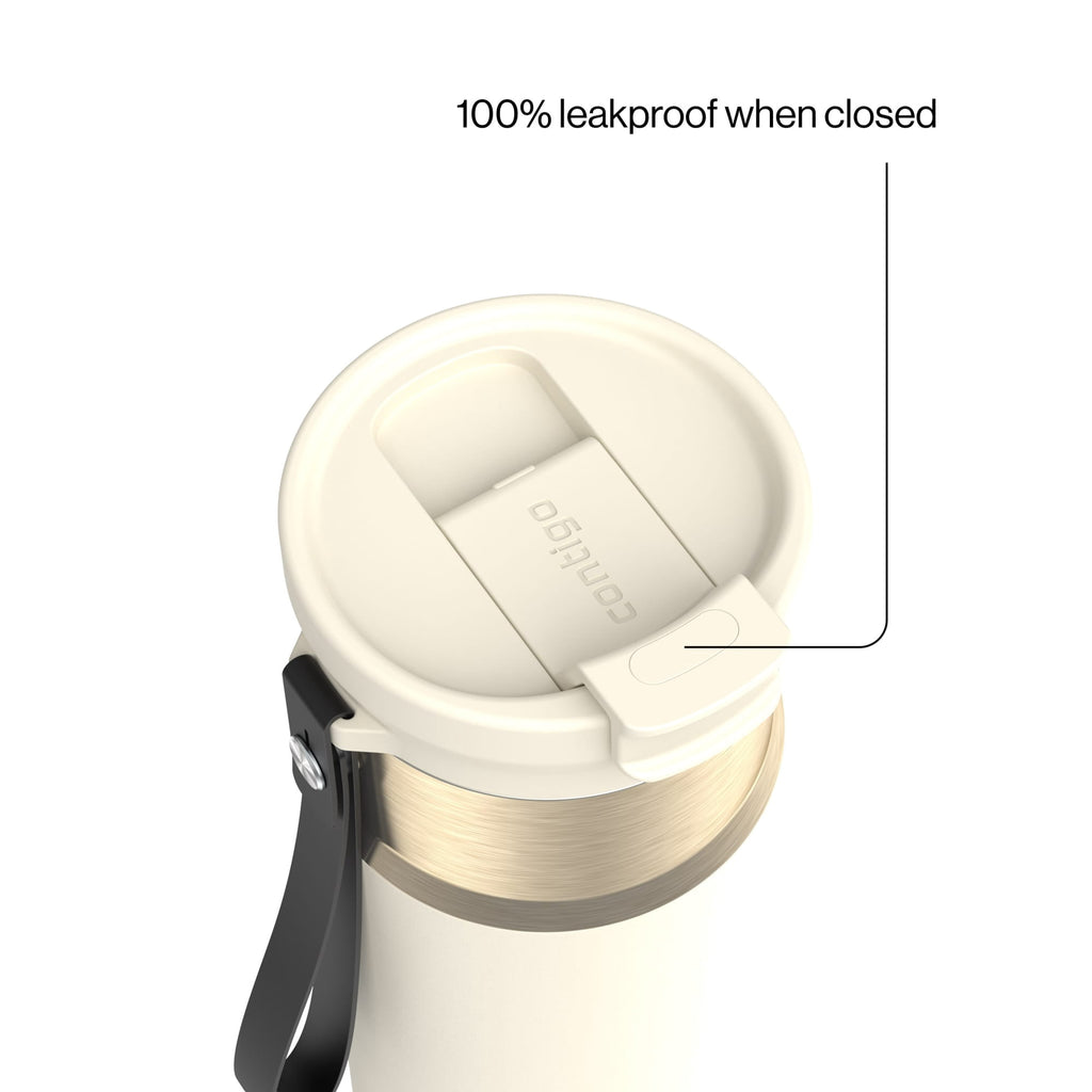 Contigo DualSip Leakproof Stainless Steel Reusable Water Bottle Tumbler with Carrying Strap, Cream/Champagne, 24 oz M11T