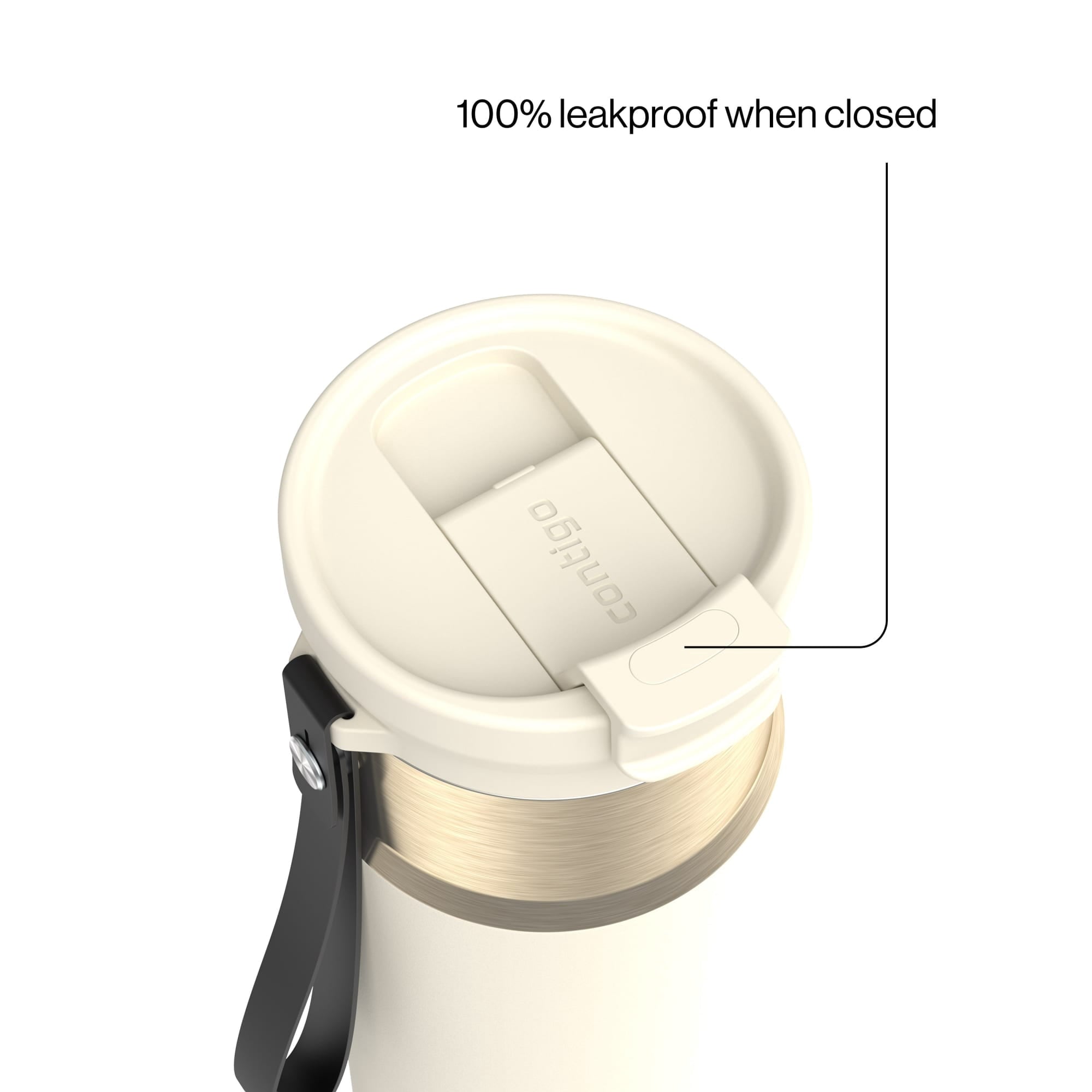Contigo DualSip Leakproof Stainless Steel Reusable Water Bottle Tumbler with Carrying Strap, Cream/Champagne, 24 oz M11T