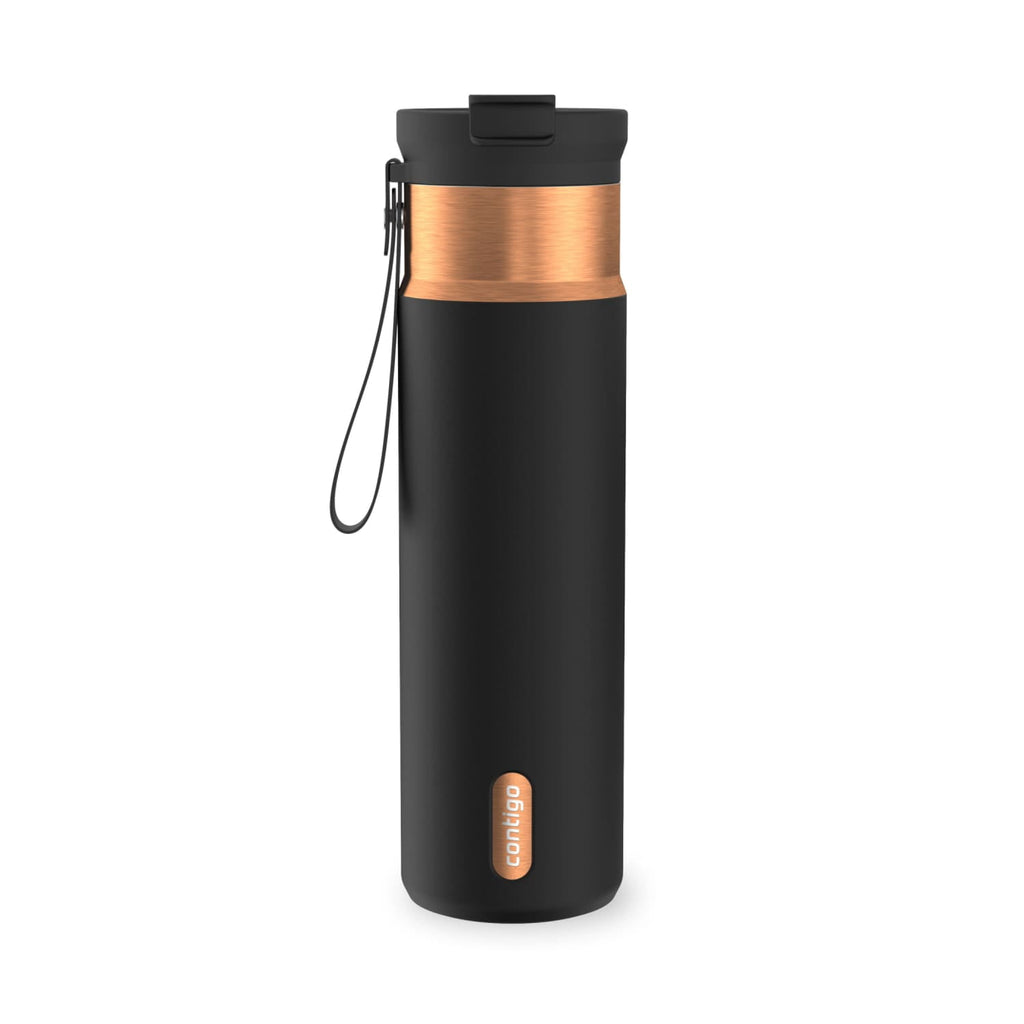 Contigo DualSip Leakproof Stainless Steel Reusable Water Bottle Tumbler with Carrying Strap, Cream/Champagne, 24 oz M11T