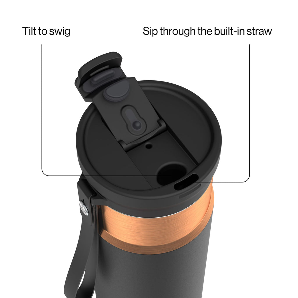 Contigo DualSip Leakproof Stainless Steel Reusable Water Bottle Tumbler with Carrying Strap, Cream/Champagne, 24 oz M11T
