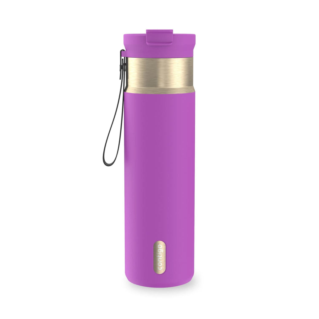 Contigo DualSip Leakproof Stainless Steel Reusable Water Bottle Tumbler with Carrying Strap, Cream/Champagne, 24 oz M11T