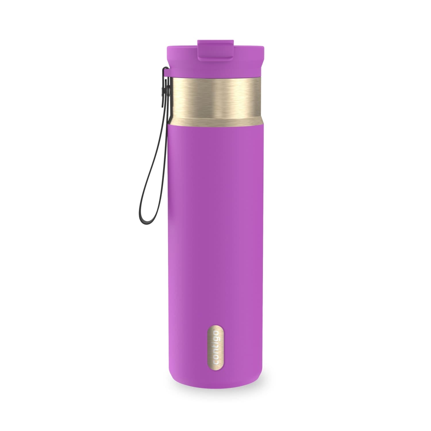 Contigo DualSip Leakproof Stainless Steel Reusable Water Bottle Tumbler with Carrying Strap, Cream/Champagne, 24 oz M11T