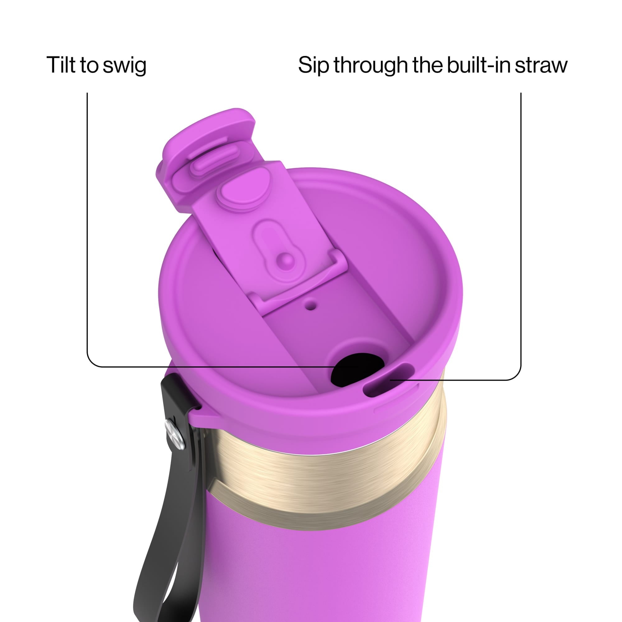 Contigo DualSip Leakproof Stainless Steel Reusable Water Bottle Tumbler with Carrying Strap, Cream/Champagne, 24 oz M11T