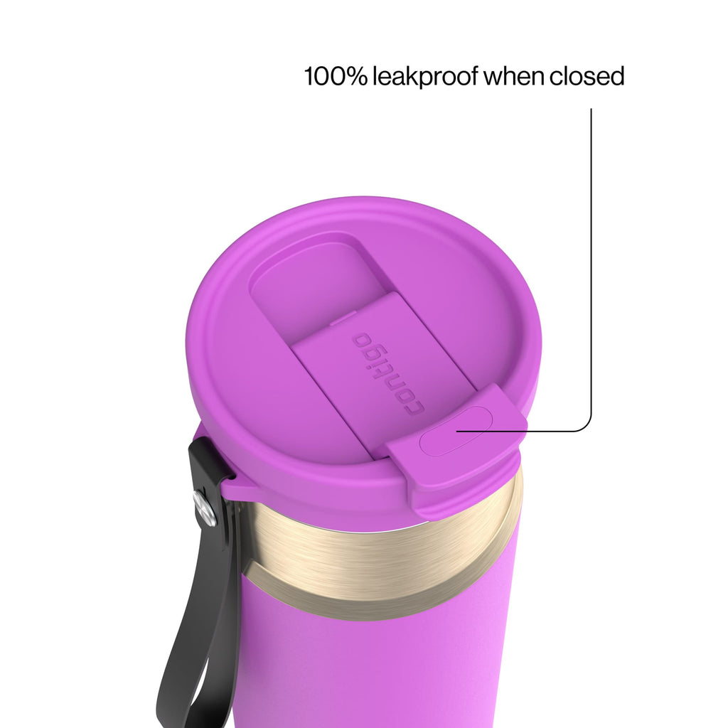 Contigo DualSip Leakproof Stainless Steel Reusable Water Bottle Tumbler with Carrying Strap, Cream/Champagne, 24 oz M11T