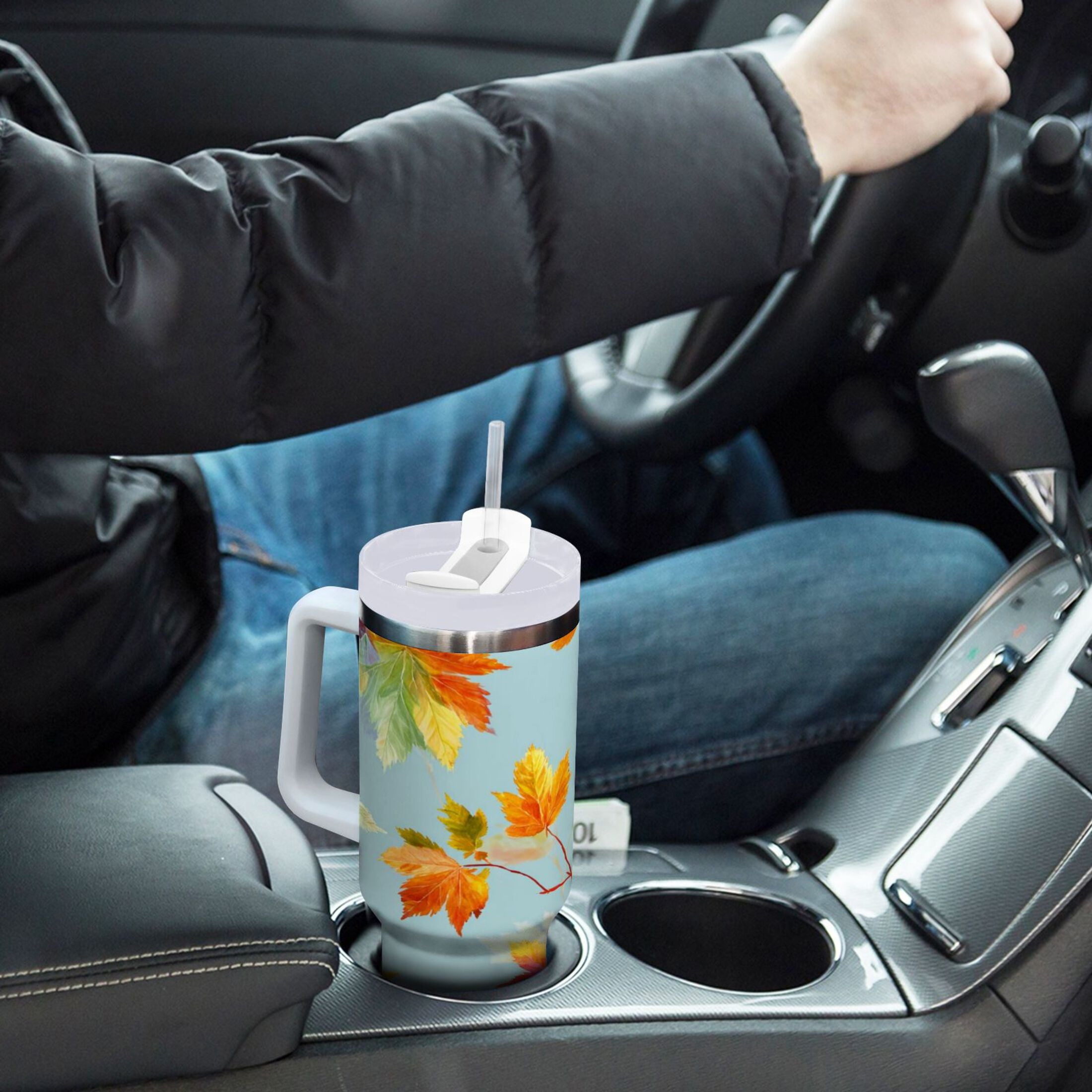 30 oz Insulated Stainless Steel Tumbler Double Wall Stainless Steel Tumbler with 2-Way Drinking Colorful Autumn Maple Leaves M616G