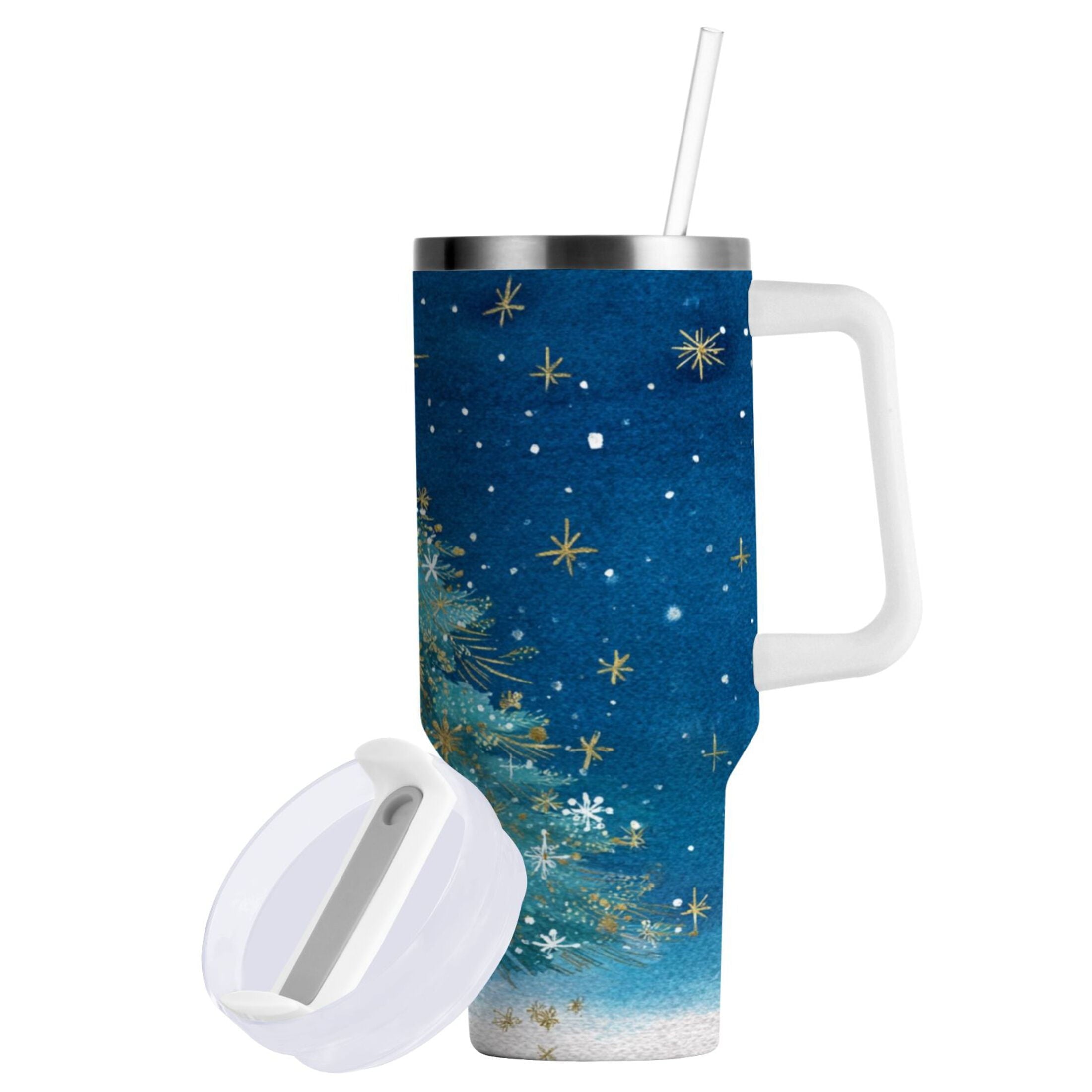 40 oz Insulated Stainless Steel Tumbler Double Wall Stainless Steel Tumbler with 2-Way Drinking Watercolor Christmas Tree M597Z