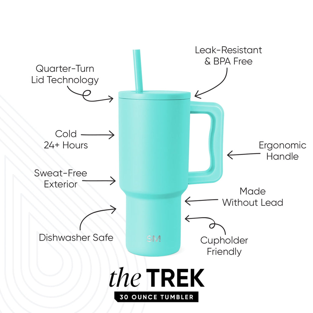 Simple Modern 30 fl oz Insulated Stainless Steel Trek Tumbler with Straw Lid | Seaglass Sage and Cream Checkmate M690P