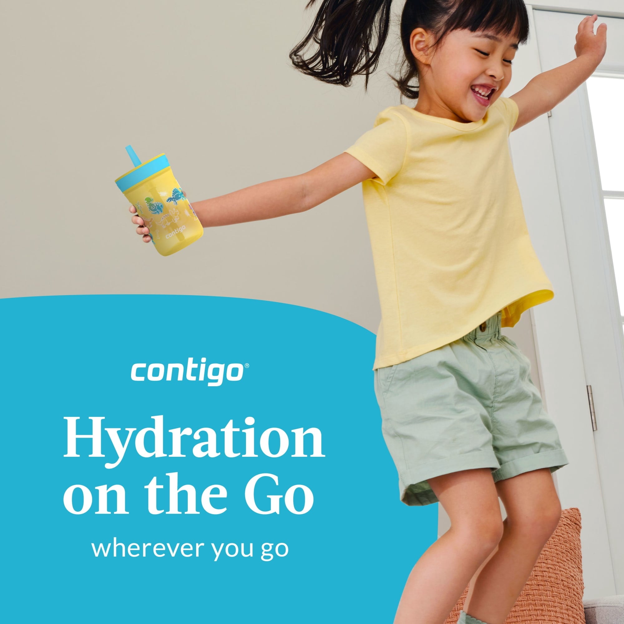 Contigo Kids Leighton Spill-Proof Tumbler with Straw, 14 oz, Yellow M80T
