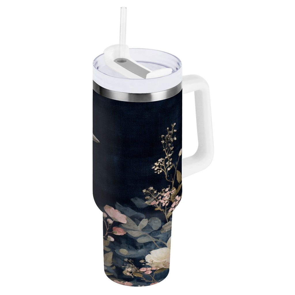 30 oz Insulated Stainless Steel Tumbler Double Wall Stainless Steel Tumbler with 2-Way Drinking Watercolor Vintage Blue Bird M466Q