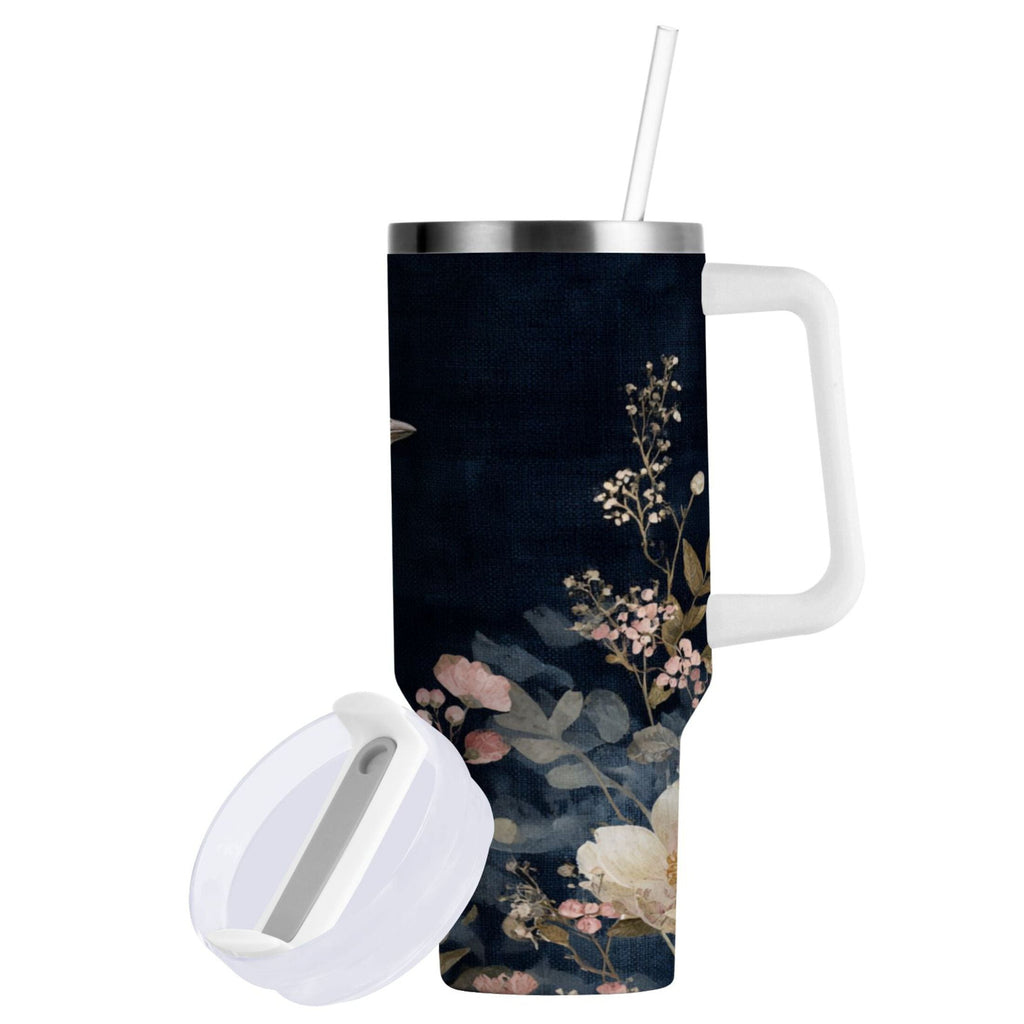 30 oz Insulated Stainless Steel Tumbler Double Wall Stainless Steel Tumbler with 2-Way Drinking Watercolor Vintage Blue Bird M466Q