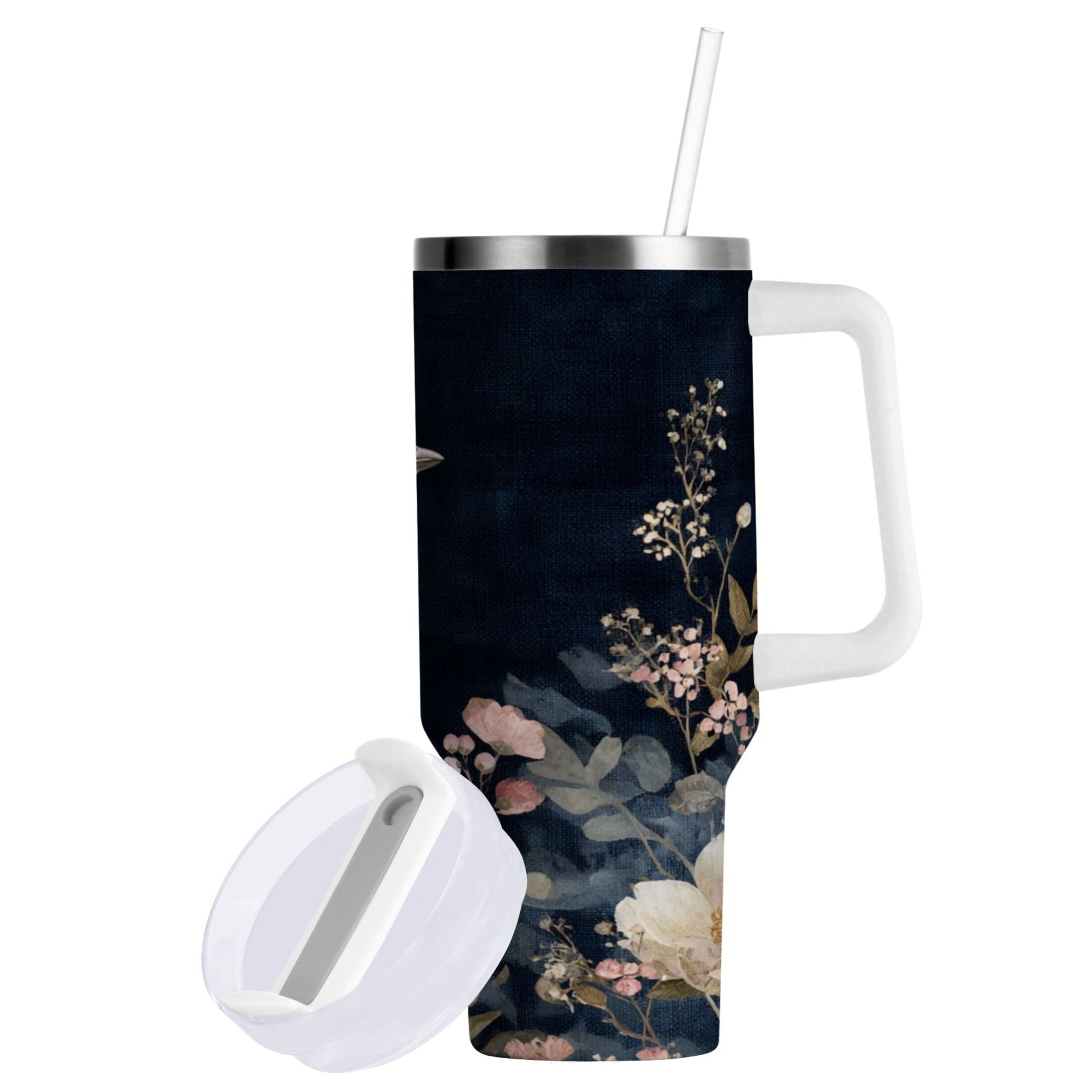 30 oz Insulated Stainless Steel Tumbler Double Wall Stainless Steel Tumbler with 2-Way Drinking Watercolor Vintage Blue Bird M466Q