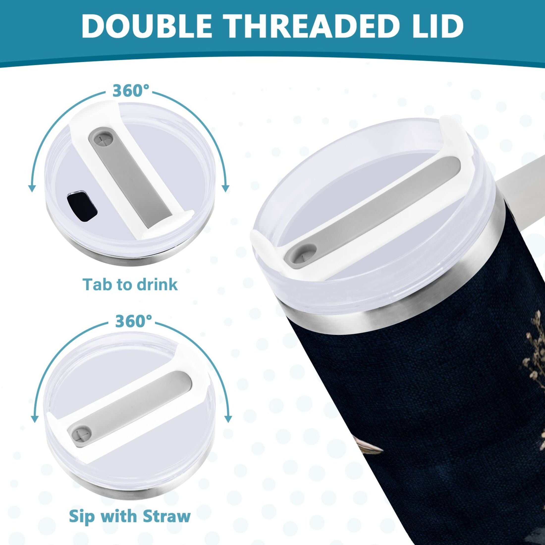 30 oz Insulated Stainless Steel Tumbler Double Wall Stainless Steel Tumbler with 2-Way Drinking Watercolor Vintage Blue Bird M466Q