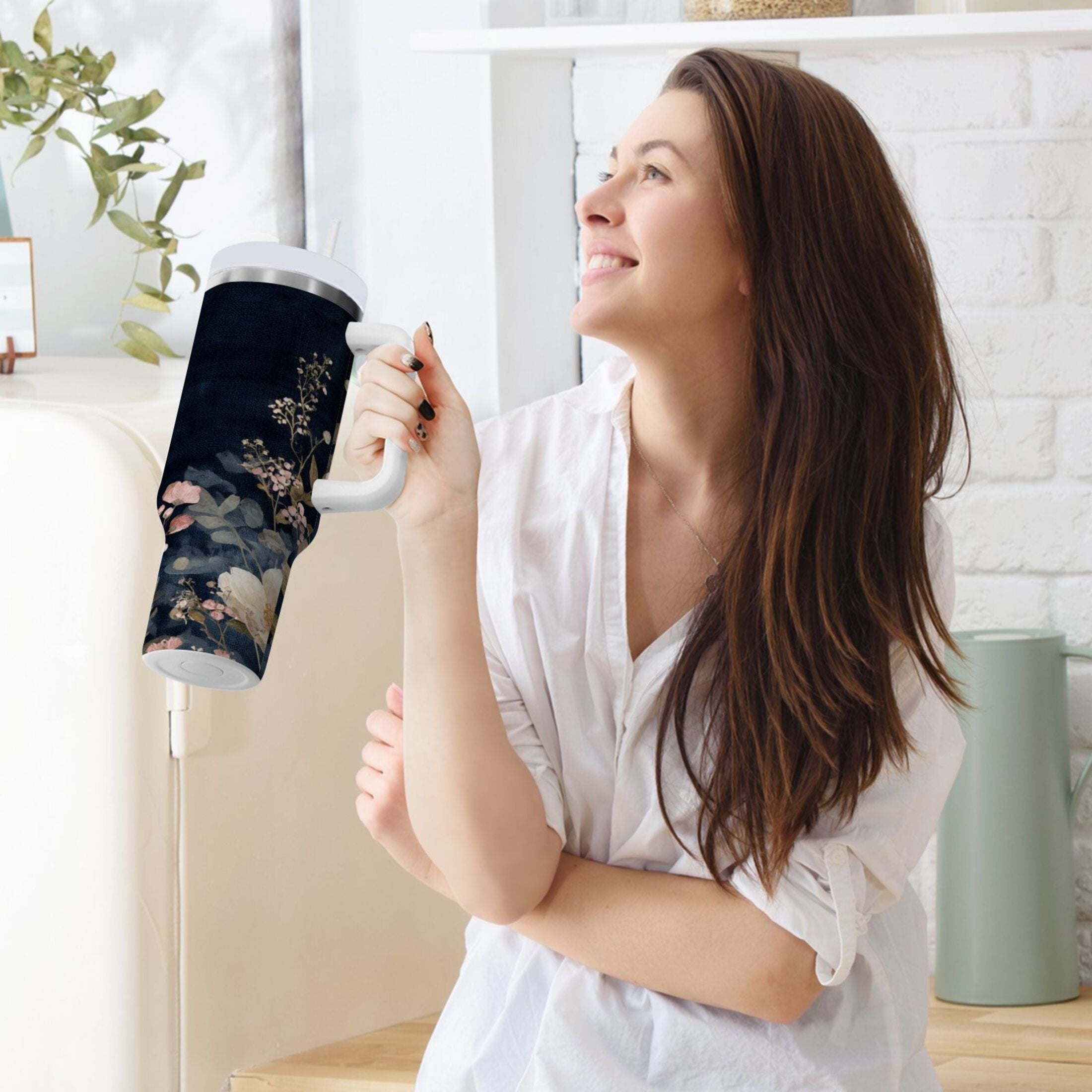 30 oz Insulated Stainless Steel Tumbler Double Wall Stainless Steel Tumbler with 2-Way Drinking Watercolor Vintage Blue Bird M466Q