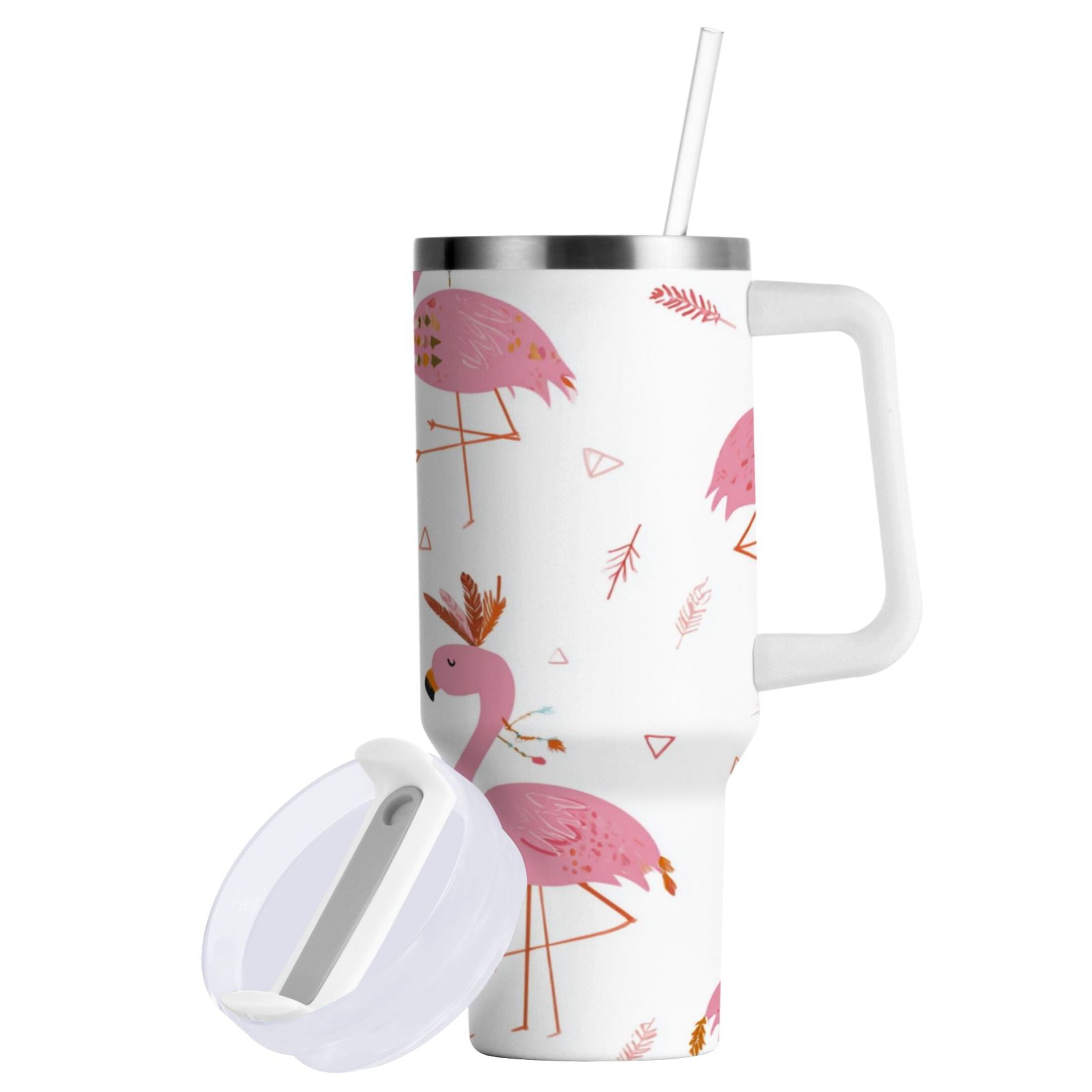 40 oz Insulated Stainless Steel Tumbler Double Wall Stainless Steel Tumbler with 2-Way Drinking Cute Pink Flamingo Pattern M515A