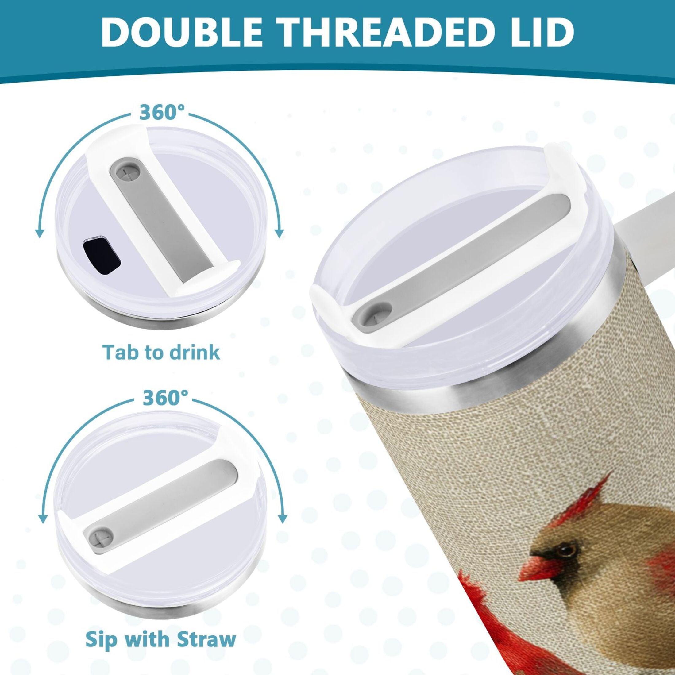 30 oz Insulated Stainless Steel Tumbler Double Wall Stainless Steel Tumbler with 2-Way Drinking Bird and Snow-covered Trees M615E