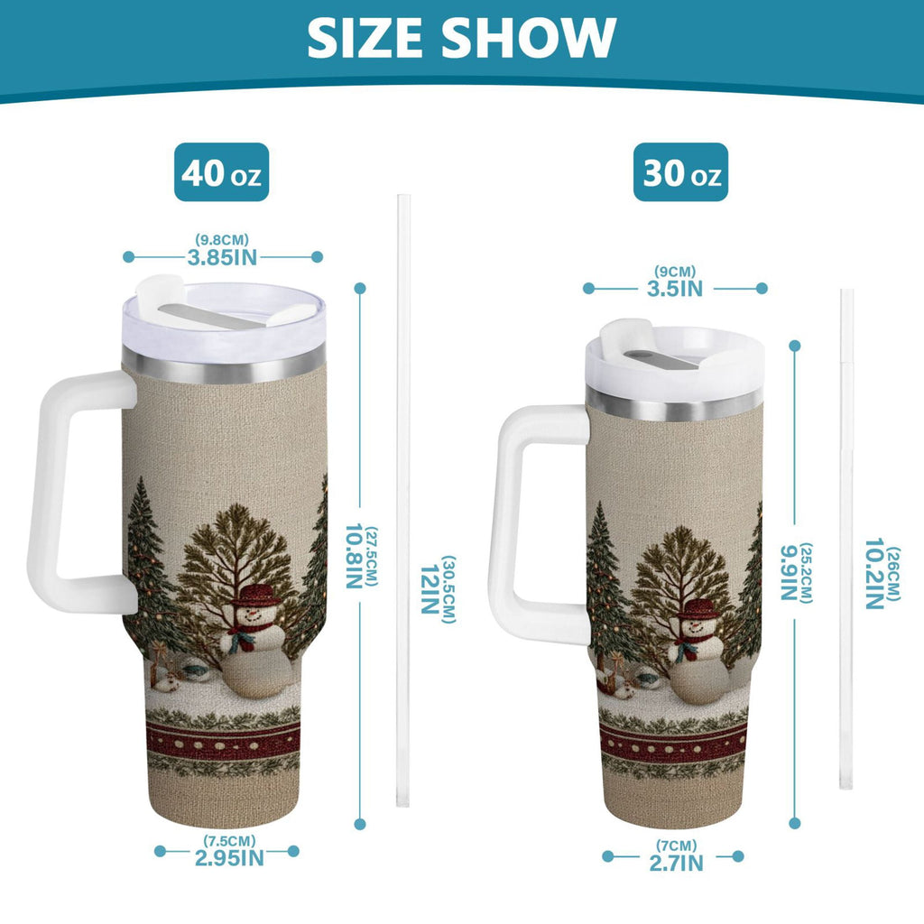 30 oz Insulated Stainless Steel Tumbler Double Wall Stainless Steel Tumbler with 2-Way Drinking Snowmen and Deer in The Forest M582S