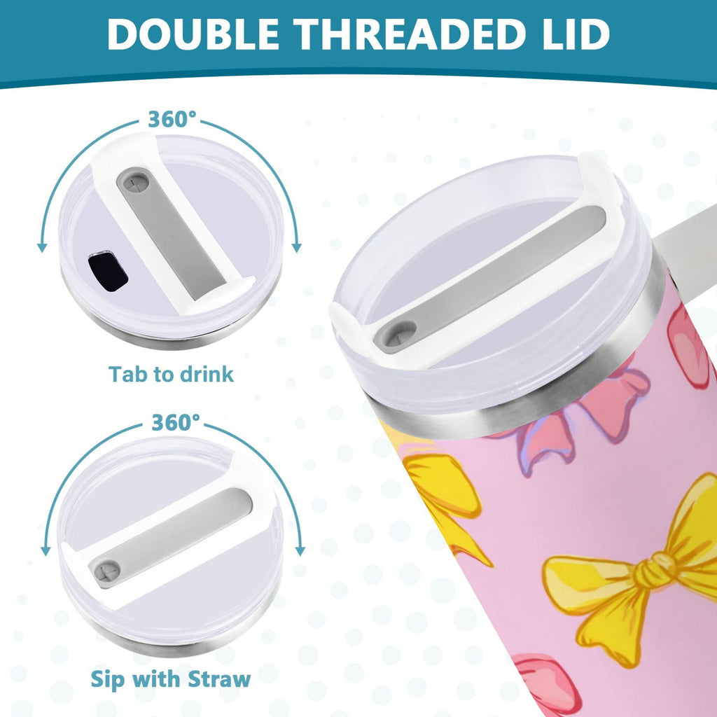 30 oz Insulated Stainless Steel Tumbler Double Wall Stainless Steel Tumbler with 2-Way Drinking Yellow and Pink Bows M566J