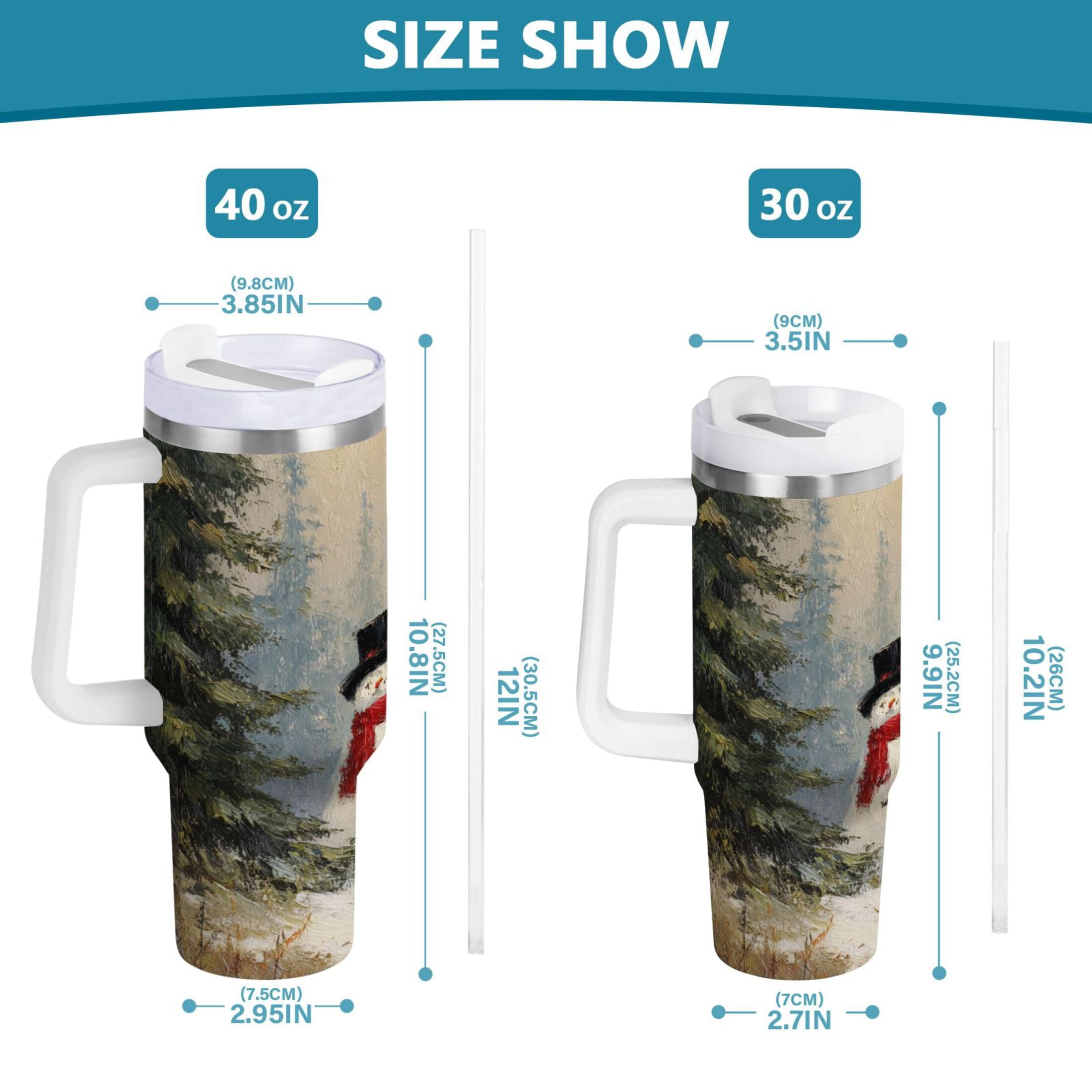 40 oz Insulated Stainless Steel Tumbler Double Wall Stainless Steel Tumbler with 2-Way Drinking Moody Snowman Couple M671K