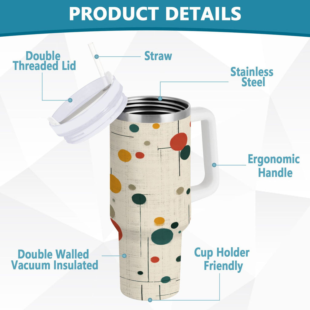 30 oz Insulated Stainless Steel Tumbler Double Wall Stainless Steel Tumbler with 2-Way Drinking Colorful Dots and Lines M646S