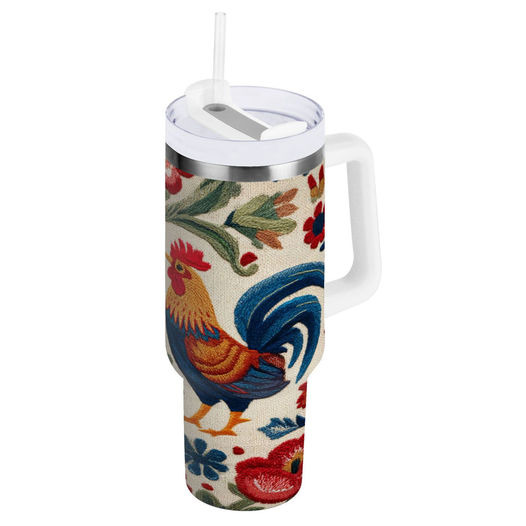40 oz Insulated Stainless Steel Tumbler Double Wall Stainless Steel Tumbler with 2-Way Drinking Male and Female Chickens M440K