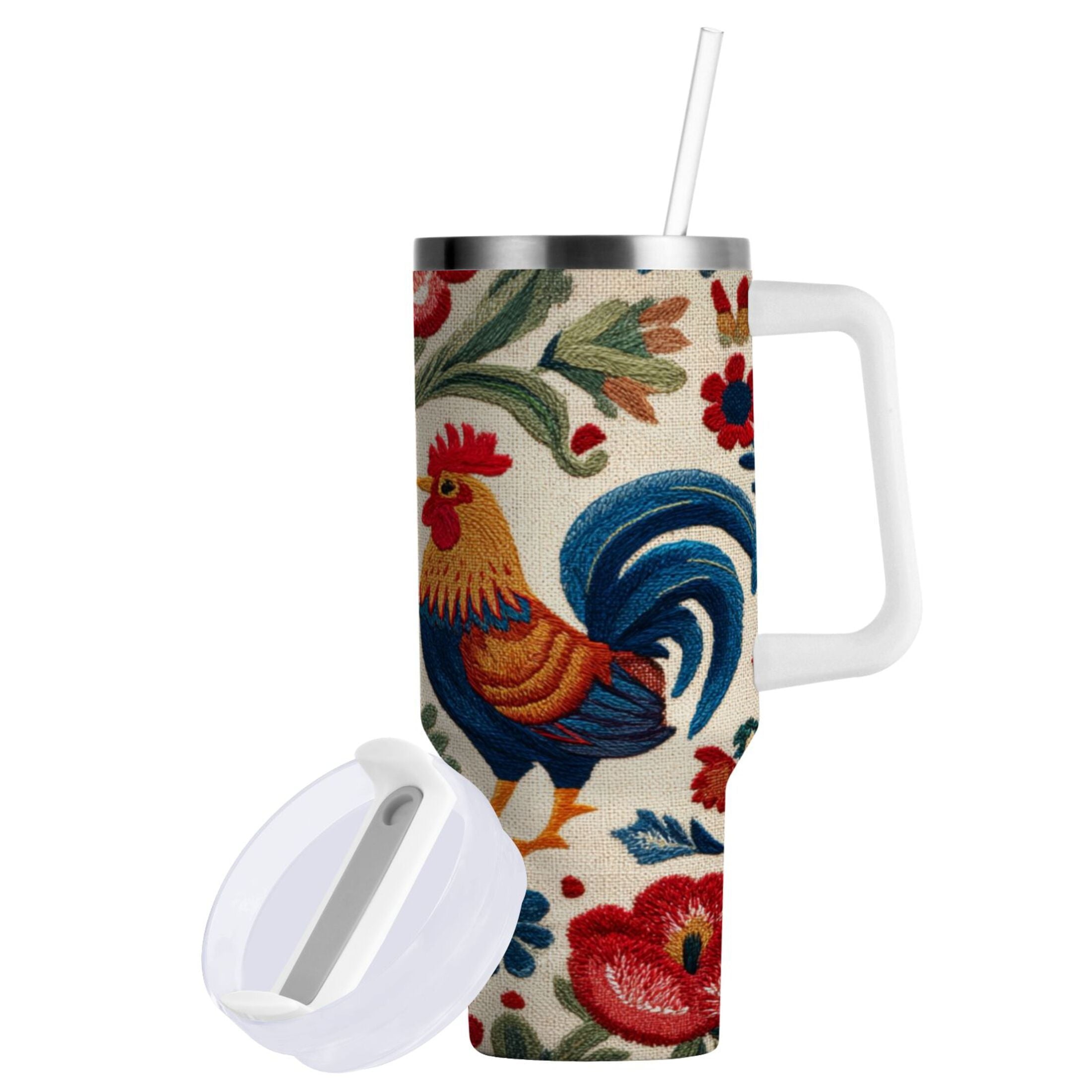 40 oz Insulated Stainless Steel Tumbler Double Wall Stainless Steel Tumbler with 2-Way Drinking Male and Female Chickens M440K