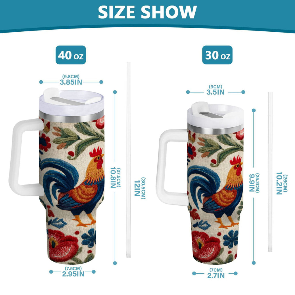 40 oz Insulated Stainless Steel Tumbler Double Wall Stainless Steel Tumbler with 2-Way Drinking Male and Female Chickens M440K