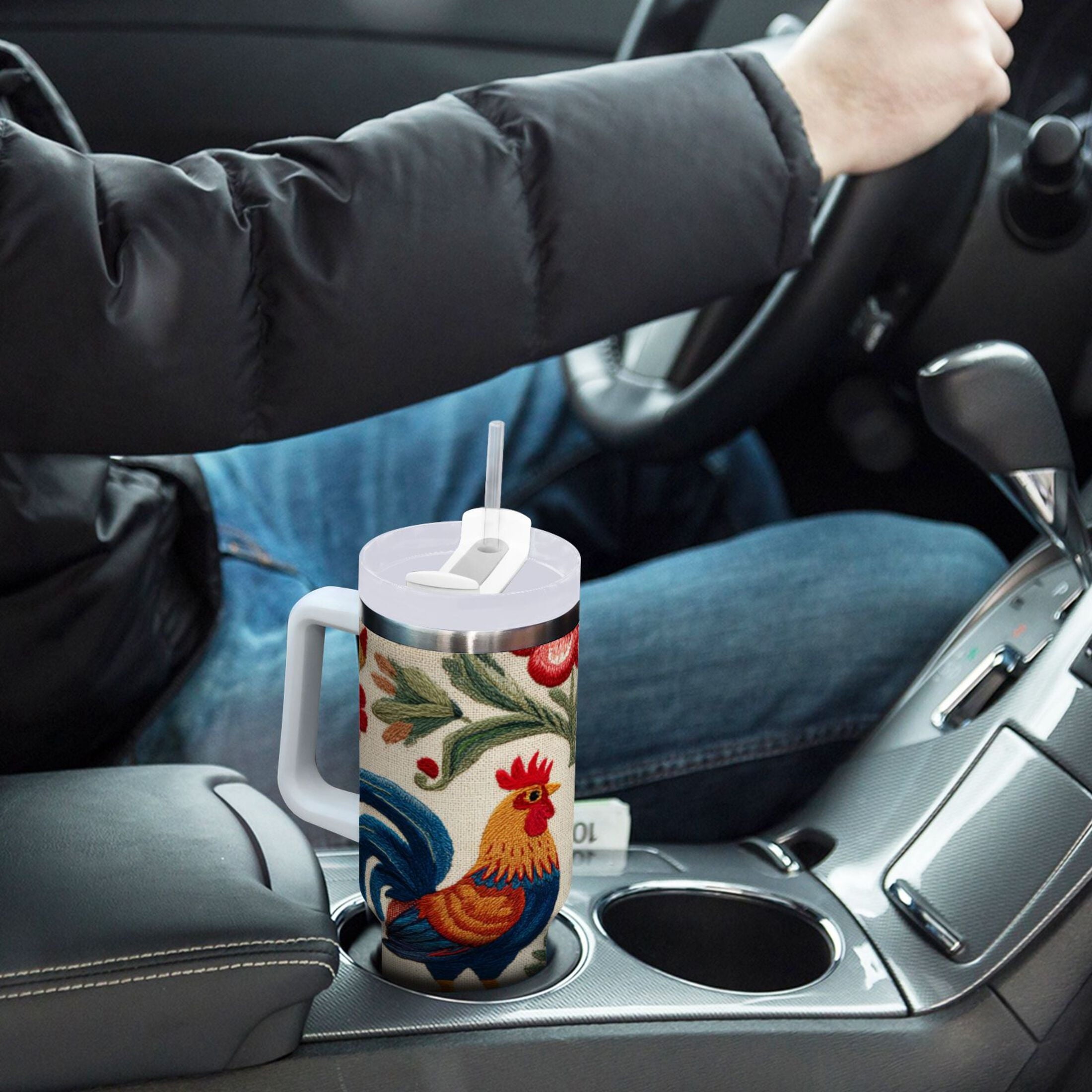 40 oz Insulated Stainless Steel Tumbler Double Wall Stainless Steel Tumbler with 2-Way Drinking Male and Female Chickens M440K