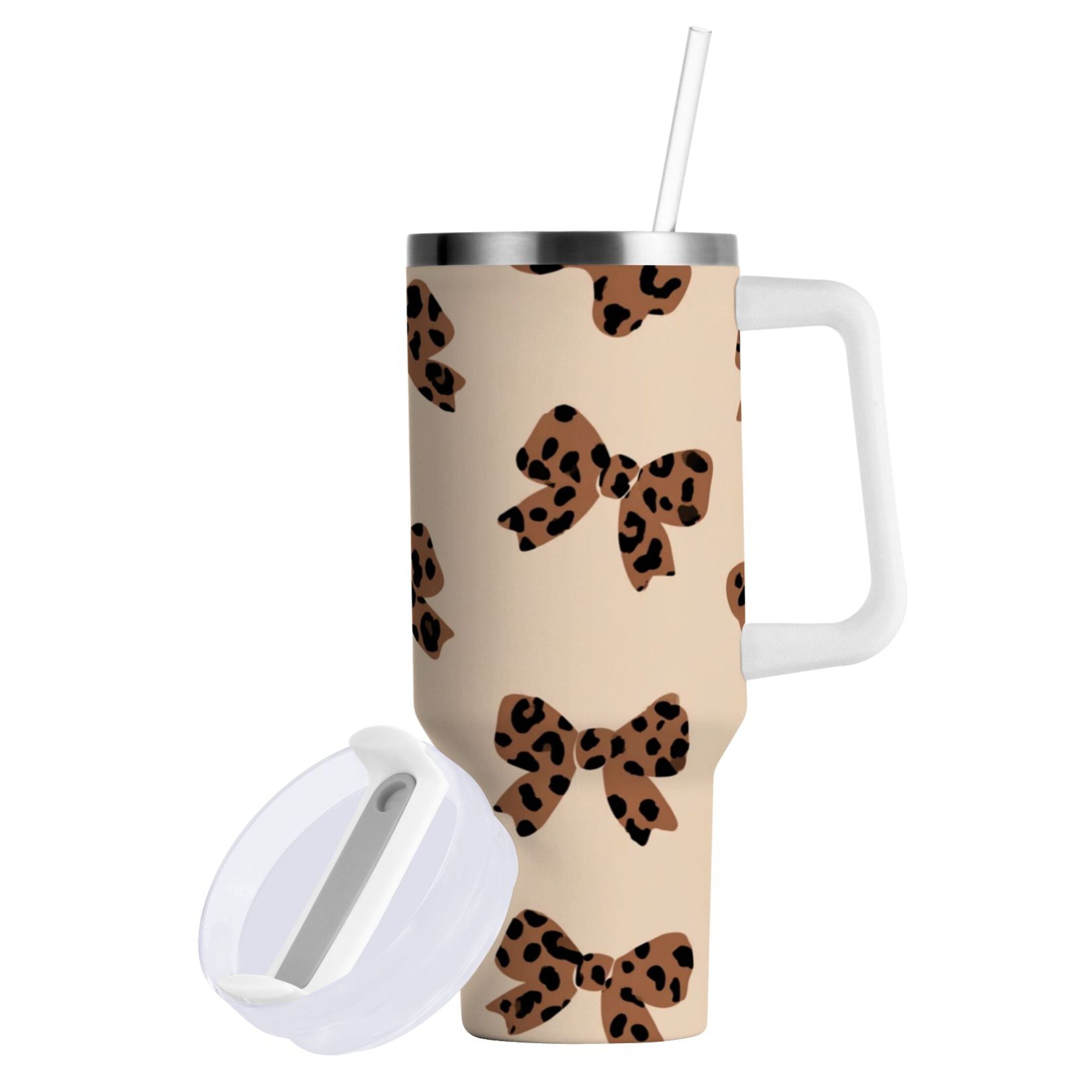 30 oz Insulated Stainless Steel Tumbler Double Wall Stainless Steel Tumbler with 2-Way Drinking Cute Brown Bow M528Z