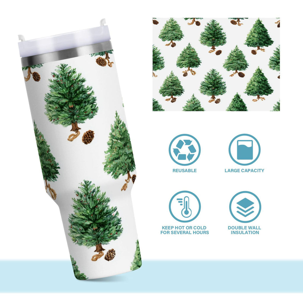30 oz Insulated Stainless Steel Tumbler Double Wall Stainless Steel Tumbler with 2-Way Drinking Watercolor Green Christmas Tree M533W
