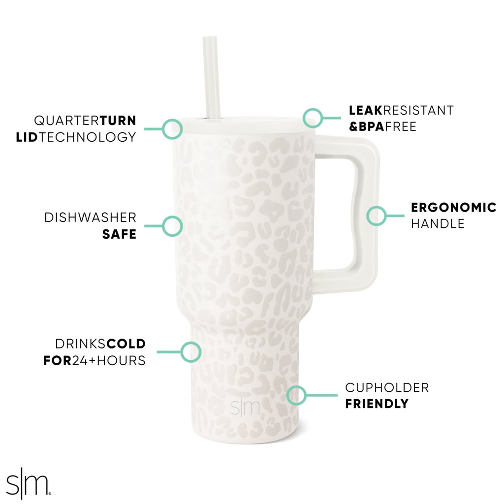 Simple Modern 30 fl oz Insulated Stainless Steel Trek Tumbler with Straw Lid | Cream Leopard M408Z